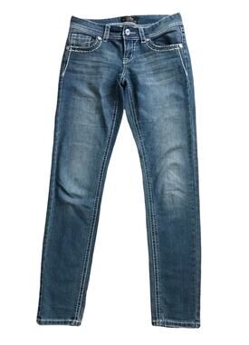 Karma Blue Jeans Womens 5 Dark Wash Skinny Low Rise Contrast Stitch 31" Inseam